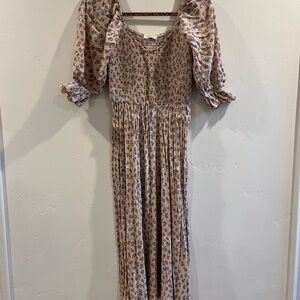 Cream and Floral Midi Sundress with Bishop Sleeves